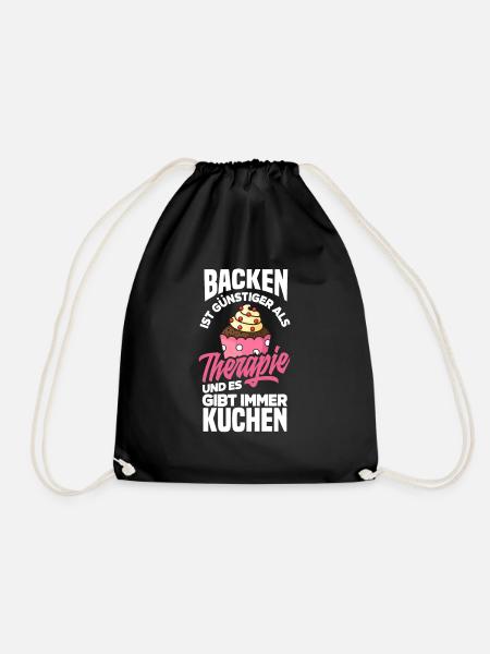 Backen Ist Günstiger Als Therapie Lustiges Backen - Turnbeutel - Schwarz