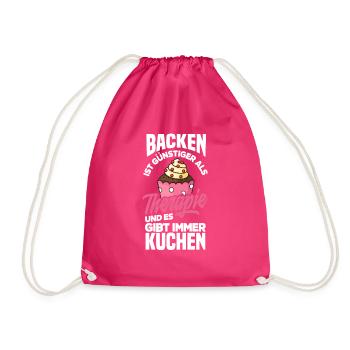 Backen Ist Günstiger Als Therapie Lustiges Backen - Turnbeutel - Fuchsia - Vorne