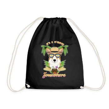 It Is 5 OClock Somewhere Drinking Welsh Corgi - Drawstring Bag - black - Front
