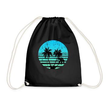 Palm Trees Retro Sun - Drawstring Bag - black - Front