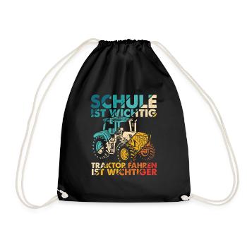 Traktor Spruch Schule Ist Wichtig Traktor Jungen T - Turnbeutel - Schwarz - Vorne