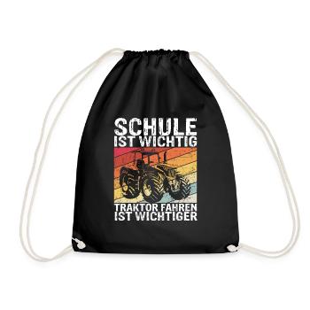 Traktor Spruch Schule Ist Wichtig Traktor Jungen T - Turnbeutel - Schwarz - Vorne