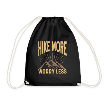 Hike More Worry Less Vintage Retro Hiking Present - Drawstring Bag - black - Front