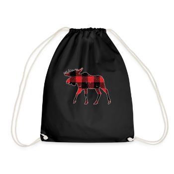 Buffalo Plaid Moose Matching Family Christmas - Drawstring Bag - black - Front