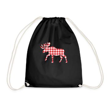 Buffalo Plaid Moose Matching Family Christmas - Drawstring Bag - black - Front