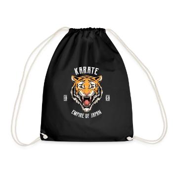 Karate Tiger Kopf mit Gürtel - Karate Japanische - Turnbeutel - Schwarz - Vorne