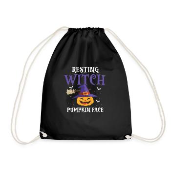 Resting Witch Pumpkin Face Cool Halloween - Drawstring Bag - black - Front