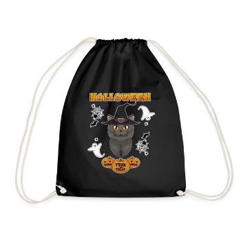 British Shorthair Cat Lover I Happy Halloween - Drawstring Bag - black - Front