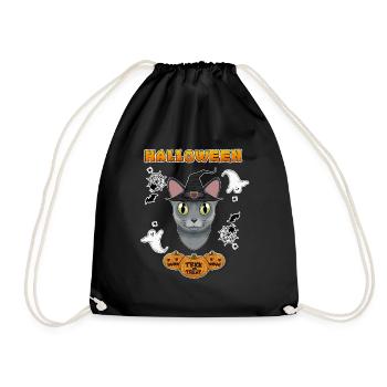 Russian Blue Cat Lover I Happy Halloween - Turnbeutel - Schwarz - Vorne