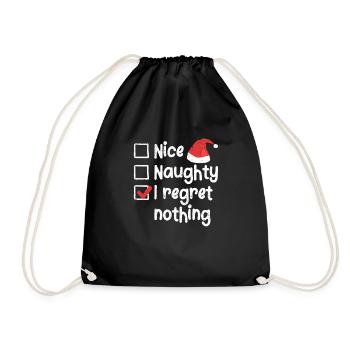 Nice Naughty I Regret Nothing Weihnachtsliste - Turnbeutel - Schwarz - Vorne