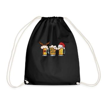Beer Mug Christmas Tree Lights Santa Claus - Drawstring Bag - black - Front