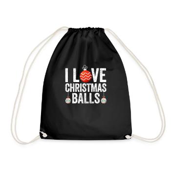 I love Christmas balls Funny Christmas - Drawstring Bag - black - Front