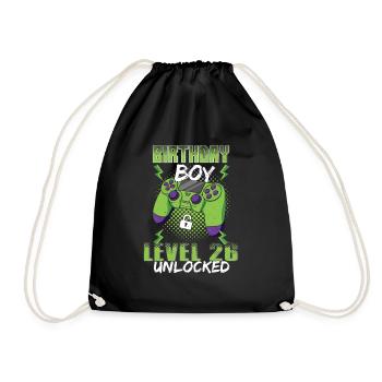 Gamer Boy Video Game Lover Age 26 Unlocked - Drawstring Bag - black - Front