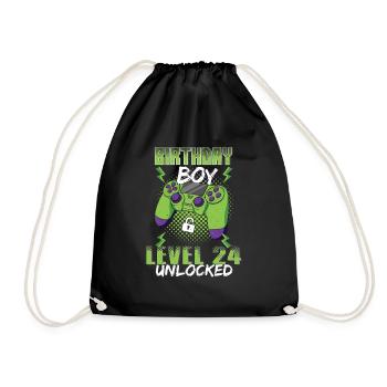 Gamer Boy Video Game Lover Age 24 Unlocked - Drawstring Bag - black - Front