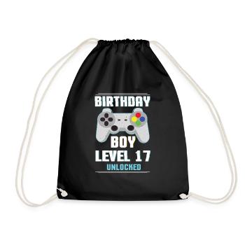 Gamer Boy Video Game Lover Age 17 Level Unlocked - Drawstring Bag - black - Front