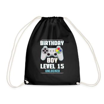 Gamer Boy Video Game Lover Age 15 Level Unlocked - Turnbeutel - Schwarz - Vorne