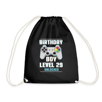 Gamer Boy Video Game Lover Age 29 Level Unlocked - Drawstring Bag - black - Front
