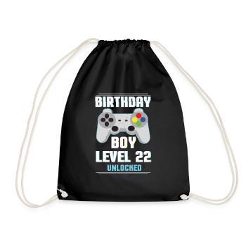 Gamer Boy Video Game Lover Age 22 Level Unlocked - Drawstring Bag - black - Front