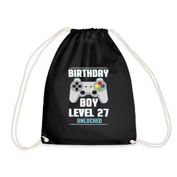Gamer Boy Video Game Lover Age 27 Level Unlocked - Drawstring Bag - black - Front