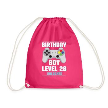 Gamer Boy Video Game Lover Age 28 Level Unlocked - Drawstring Bag - fuchsia - Front