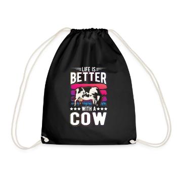 Life is better with a Cow Cattle Breeder Cows Cow - Drawstring Bag - black - Front