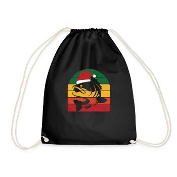 Funny Ugly Fishing Christmas Bass Fish - Drawstring Bag - black - Front
