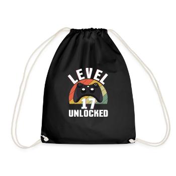 Retro Gamer Video Game Lover Gamer Age 17 Unlocked - Drawstring Bag - black - Front