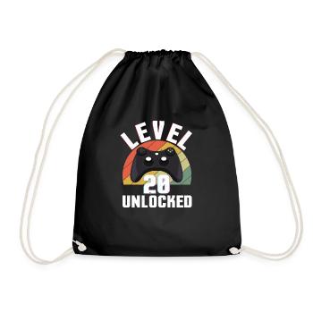 Retro Gamer Video Game Lover Gamer Age 20 Unlocked - Drawstring Bag - black - Front