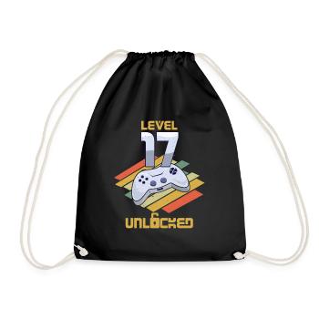 Retro Video Game Lover Age 17 Level Unlocked - Drawstring Bag - black - Front