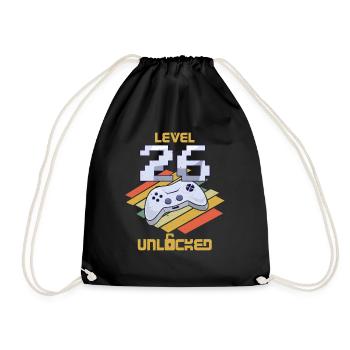 Retro Video Game Lover Age 26 Level Unlocked - Drawstring Bag - black - Front