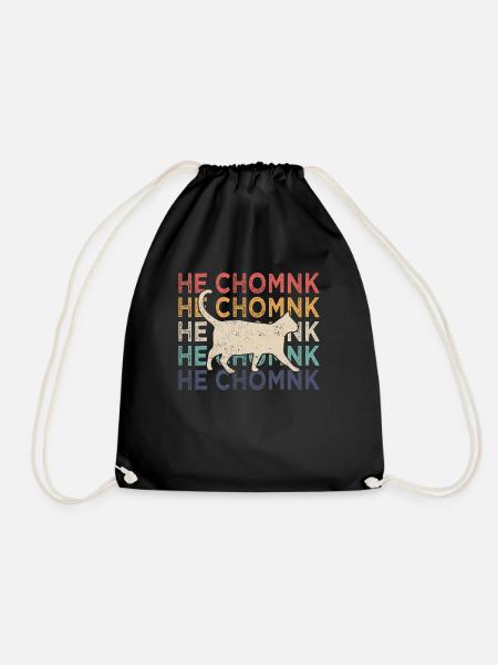 Chonk Cat Funny Chonk Meme Fat Cat Retro He - Drawstring Bag - black