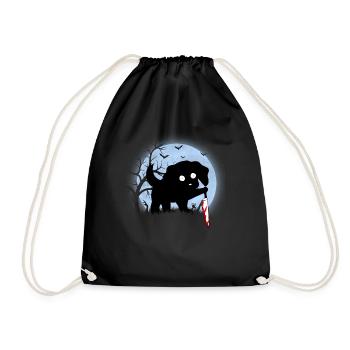 Lustiger schwarzer Halloween süßer Hund mit Messer Mond - Turnbeutel - Schwarz - Vorne