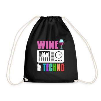 WINE & Techno Awesome Retro Designs T-Shirt - Drawstring Bag - black - Front