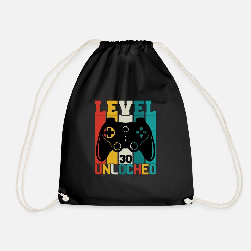 Level 30 unlocked Birthday - Drawstring Bag - black