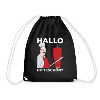 Hallo Bitteschön? Döner Kebab Geschenk - Turnbeutel - Schwarz - Vorne