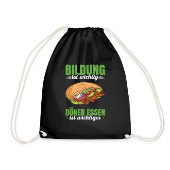 Bildung Ist Wichtig Döner Essen Ist Wichtiger - Turnbeutel - Schwarz - Vorne
