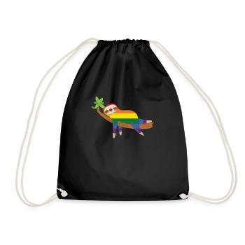 Faultier Regenbogen Gay LGBTQ Flagge - Turnbeutel - Schwarz - Vorne