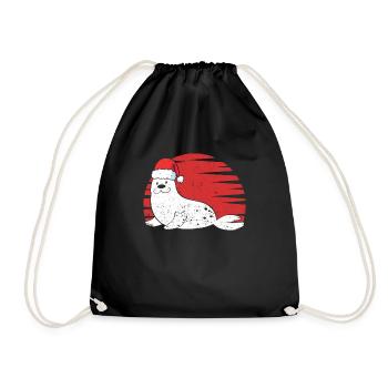 Seal Santa Claus Cap Animal Lovers Christmas - Drawstring Bag - black - Front