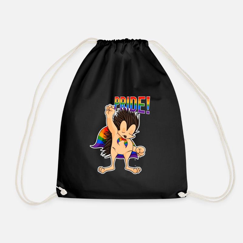 Hedgehog I LGBTQ Flag I Rainbow Flag I Gay Pride - Drawstring Bag - black