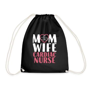 Mom Wife Cardiac Nurse Cute Cardiac Nursing Mother - Drawstring Bag - black - Front