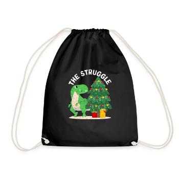 Der Kampf Xmas PJ Trex Dino Lustige Weihnachtsbaum - Turnbeutel - Schwarz - Vorne