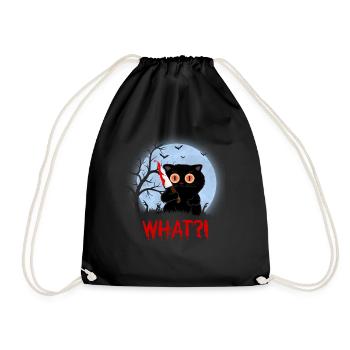black cat what murderous bloody knife halloween - Drawstring Bag - black - Front