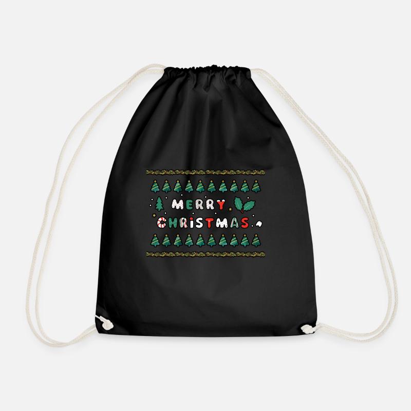Merry Christmas- Tree Shirt - Drawstring Bag - black