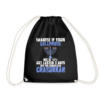 Jewish Hanukkah Humor CellPhone Lasted Eight Night - Drawstring Bag - black - Front