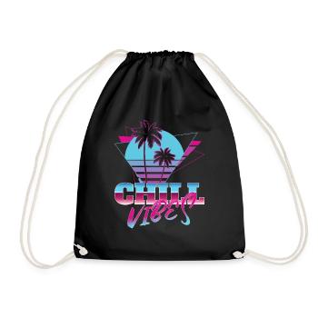 Chill vibes triangle tropical sunset 80s neon nost - Drawstring Bag - black - Front