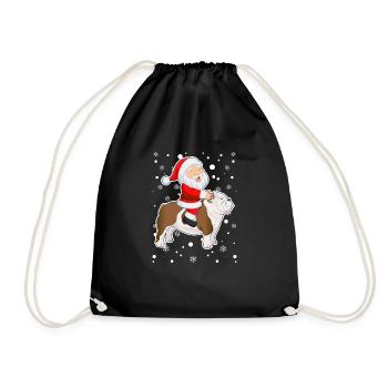 Santa Riding English Bulldog Christmas PJs - Drawstring Bag - black - Front