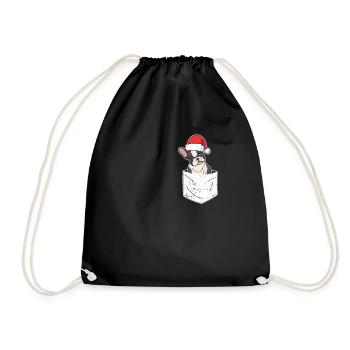 Bag French Bulldog Santa Dog Christmas - Drawstring Bag - black - Front