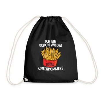 Ich bin schon wieder total unterpommest - Pommes F - Turnbeutel - Schwarz - Vorne