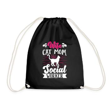 School Social Work Month WifeCat - Drawstring Bag - black - Front