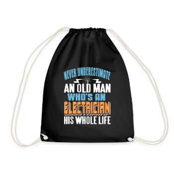 Never Underestimate Old Man Who's AN Electrician - Drawstring Bag - black - Front